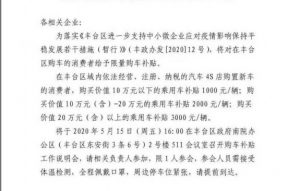 北京市丰台区推出购车补贴政策 单车最高补3000元